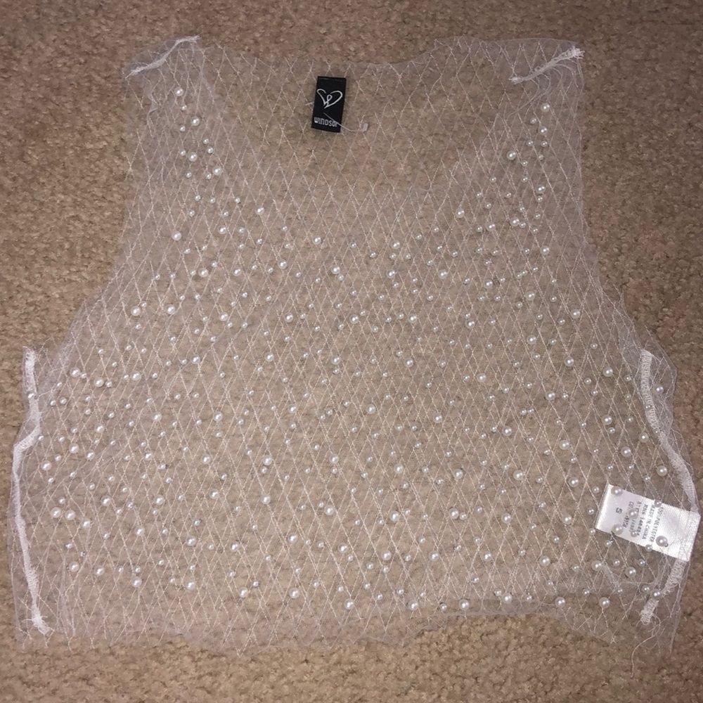 Mesh + Pearl Crop Top